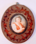Antiga miniatura pintada sobre acetato . Med. 10,5 x 8,5 cm