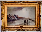 Auguste Van Hier : "Paisagem de inverno com Barcos" O.S.T assinado . Med . Mi  60 X 90 cm  Me 92 x 1,23 m