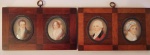 Quatro miniaturas pintadas sobre acetato emolduradas . Med. 15 x 9 cm ( molduras) e 5 x 4,5 cm (pinturas)
