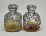 Par de perfumeiros em cristal e prata inglesa ,contraste de Londres de 1906 . Med. 8 x 8 x 12 cm alt