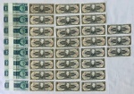 Numismática - Lote contendo 35 cédulas, sendo: oito cédulas de 1 cruzeiro e vinte e sete cédulas de 5 cruzeiros.