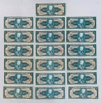 Numismática  Lote com 19 cédulas de 2 cruzeiros flor de estampa.