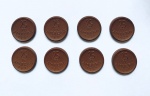 Oito moedas alemãs de 25 pfenning, Amberg Notgeld, peso 2,6 gramas, com 3,5 mm., ano 1921, em porcelana. Moeda particular, com circulação em algumas cidades alemãs.