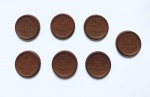 Sete moedas alemãs de 25 pfenning, Amberg Notgeld, peso 2,6 gramas, com 3,5 mm., ano 1921, em porcelana. Moeda particular, com circulação em algumas cidades alemãs.