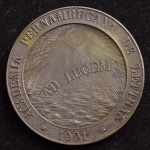Medalha Comemorativa, Academia Pernambucana de Letras - Prosopopeia / Bento Teixeira, Data 1901, Bronze Prateado, Flor de Cunho.