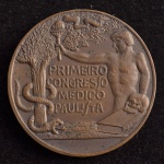 Medalha Comemorativa, Primeiro Congresso Médico Paulista - Exposição de Higiene / São Paulo, Data Dezembro 1916, Bronze, Flor de Cunho.