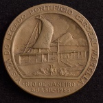Medalha Comemorativa, XXXVI Congresso Eucarístico Internacional - Visita do Legado Pontifício Cardeal, Data 1955, Gravador B.Ribeiro, Bronze, Flor de Cunho.