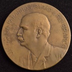 Medalha Comemorativa, Homenagem dos Paulistas ao Barão do Rio Branco, Data 1895, Gravador M.Bolval (Paris), Bronze, Flor de Cunho.