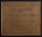 Medalha Comemorativa, 1º Centenário da Confederação do Equador - Homenagem do Instituto Arqueológico, Histórico e Geográfico Pernambucano, Data 1824/ 02 de Julho / 1924, Bronze, Flor de Cunho.