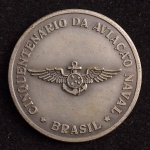 Medalha Comemorativa, Cinquentenário da Aviação Naval - Brasil, Data 1916/1966, Bronze Prateado, Flor de Cunho.