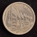 Medalha Comemorativa, Feira de Hannover - Ano Brasil, Data 1980, Prata, Peso 11 g, Flor de Cunho.