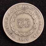 Moeda Brasileira, Império, Valor 500 Reis, Ano 1863, Prata, Muito Bem Conservada.