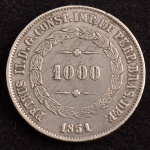 Moeda Brasileira, Império, Valor 1000 Reis, Ano 1851, Prata, Muito Bem Conservada.