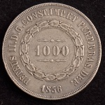 Moeda Brasileira, Império, Valor 1000 Reis, Ano 1856, Prata, Muito Bem Conservada.