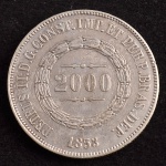 Moeda Brasileira, Império, Valor 2000 Reis, Ano 1853, Prata, Muito Bem Conservada.