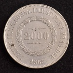 Moeda Brasileira, Império, Valor 2000 Reis, Ano 1863, Prata, Soberba.