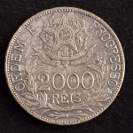 Moeda Brasileira, República, Valor 2000 Reis, Estrelas Ligadas, Ano 1913, Prata, Muito Bem Conservada.