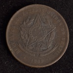 Moeda Brasileira, República, REVERSO INVERTIDO, Valor 20 Reis, Ano 1889, Bronze, Muito Bem Conservada.