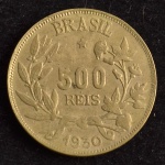 Moeda Brasileira, República, Valor 500 Reis, Ano 1930 (a mais Rara da Série), " Símbolo da Fortuna", Bronze Alumínio, Soberba.