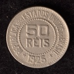 Moeda Brasileira, República, Valor 50 Reis, Ano 1925 (Escassa), Níquel, Muito Bem Conservada.
