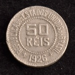 Moeda Brasileira, República, Valor 50 Reis, Ano 1926 (Escassa), Níquel, Muito Bem Conservada.