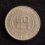 Moeda Brasileira, República, Valor 50 Reis, Ano 1920 (Escassa), Níquel, Soberba/FC.