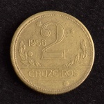 Moeda Brasileira, Valor 2 Cruzeiros, Ano 1956 ( a mais Rara da Série), Bronze Alumínio, Muito Bem Conservada.