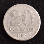 Moeda Brasileira, Valor 20 Centavos, Ano 1960 ( a mais Rara da Série), Alumínio, Muito Bem Conservada.