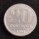 Moeda Brasileira, Valor 20 Centavos, Ano 1961 ( Escassa), Alumínio, Muito Bem Conservada.