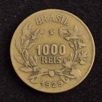 Moeda do Brasil, República, Valor 1000 Reis, Ano 1929 ( Segunda mais Rara da Série), Bronze Alumínio, Muito Bem Conservada.