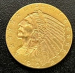 Moeda Estrangeira, USA, Cabeça de Índio,  Valor 5 Dollars (Half Eagles), Ano 1910, Ouro, Peso 8,4 g, Diâmetro 21 mm, Soberba.