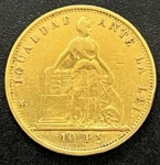 Moeda Estrangeira, CHILE, Valor 10 Pesos, Ano 1854, Ouro, Peso 15,25 g, Diâmetro 28 mm, Muito Bem Conservada.