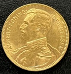Moeda Estrangeira, BÉLGICA, Valor 20 Francos, Ano 1914, Ouro, Peso 6,45 g, Diâmetro 21 mm, Flor de Cunho.