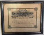 Apólice do Estado de Minas - 1930 - emoldurado. Mede: 33x27 cm 