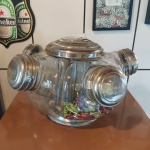 Antigo Baleiro em vidro com 5 bocas em metal  - LUZALITE - 50X30 CM