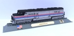 Belíssima miniatura de locomotiva super detalhada em metal c/ partes plásticas, escala 1/160  c/ base/trilho expositora personalizada. AMTRAK FP-45 - USA  - Aprox. 16 cm.