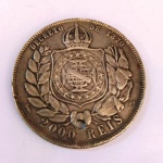 Moeda de 2000 reís do império em prata 1889 com furo
