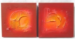 QUADRO- Dois (2)  quadros com pintura abstrata, técnica e pintado, sobre tela de fundo vermelho, sem moldura, Medidas: 31,5 x 30 cm.