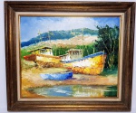 CARVALHO DE CASTRO- ´´BARCOS´´- Belíssima e elegante pintura executada em fina técnica á óleo sobre placa com o motivo de marinha. Mede 50 x 60 cm. Assinado no C.I.D. Enquadrada em antiga moldura em madeira de lei medindo 65 x 75 cm. Excelente estado de conservação. NOTA SOBRE O ARTISTA: Pintor e desenhista, Antonio Carlos Carvalho de Castro nasceu em São Paulo. Assinava Cacau (até setembro de 1993). Atualmente assina Carvalho de Castro. Estudou pintura na Associação São Bernardense de Belas Artes, SP (1979) onde ganhou uma Medalha de Ouro ainda como aluno. Teve como mestres Paulo Marinho e Moro. Realizou exposição individual em São Bernardo do Campo (1982). Participou de muitas mostras coletivas e oficiais em: São Bernardo do Campo, SP (1981 a 1983, 1985 a 1987, 1989 a 1991); Diadema, SP (1985); Paranapuã, SP (1986); Guaíra, SP (1987); Itatiba, SP (1989); Santo André, SP (1991); Guarujá, SP (1991); Itanhaém, SP (1991); Embu, SP (1992) e, no exterior: Bolívia, Chile, México, Portugal, Espanha, Itália e Japão. Foi premiado em Santo André, SP (1991) e em São Bernardo do Campo, SP (prêmio Nossa Gente).