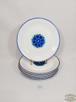 Jogo de 6 Pratos Rasos em Porcelana Renner Decorada Floral Azul. Medida: 25 cm