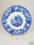 Prato Decorativo em Porcelana Inglesa Woods & Sons , tonalidade azul e branco, Cena Campestre . Medida: 23 cm diâmetro( prato fundo)