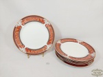 Jogo de 6 Pratos Rasos em Porcelana Schmidt Borda Vermelha. Medida: 26 cm diâmetro