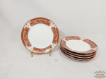 Jogo de 6 Pratos sobremesa em Porcelana Schmidt Borda Vermelha. medida 19,5 cm diâmetro