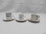 Lote de 3 xícaras de café diversas em porcelana para colecionador.