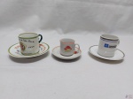 Lote de 3 xícaras de café diversas em porcelana para colecionador.