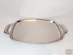 Bandeja com fundo Decorado em Aço Inox Meridional . Medida: 33 x 56 cm alça a alça
