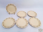 Jogo de 6 Pratos de Sobremesa em Ceramica Lotus Bege Bordas Decoradas. Medida 18,5 cm comprimento