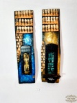 2 Talhas Representando Faixada Casa Colonial em Madeira Pintada.  Medida: 43 cm x 12 cm.