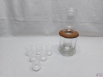 Jogo de balde de gelo com garrafa acoplada e 6 copos de shot em vidros. Medindo a garrafa 30cm de altura.