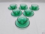 Jogo de 5 xícaras de café em vidro verde Arcoroc Frances.